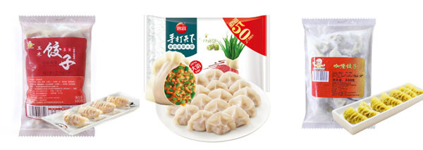 速凍水餃?zhǔn)称钒b機(jī)械-全自動(dòng)速凍水餃包裝機(jī)械設(shè)備生產(chǎn)樣品圖